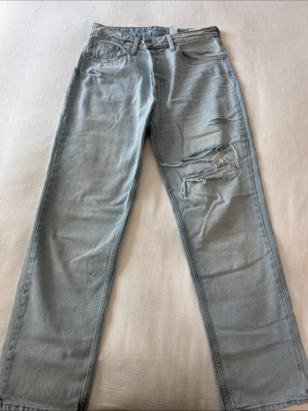 H&M Light Blue Distressed Straight Jeans